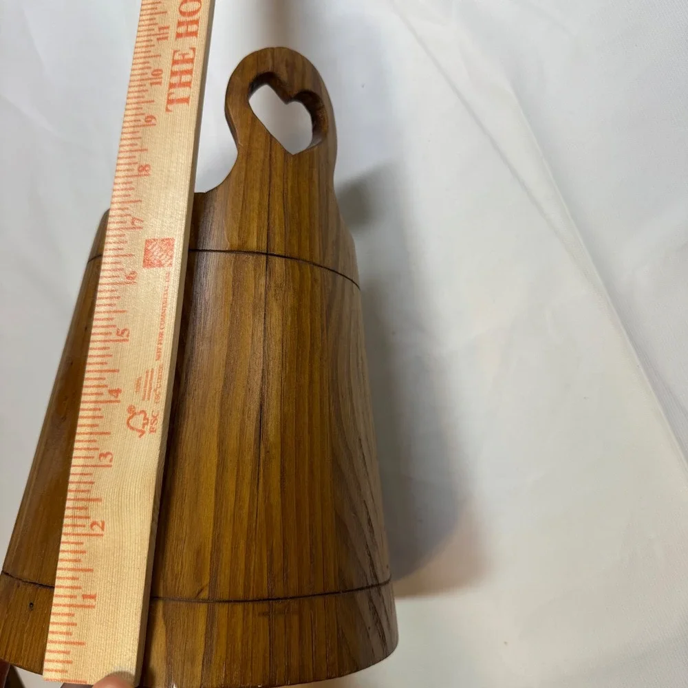 Vintage Cottagecore Farmhouse Wood Bucket Heart Cutout Handle Signed Rustic Chic